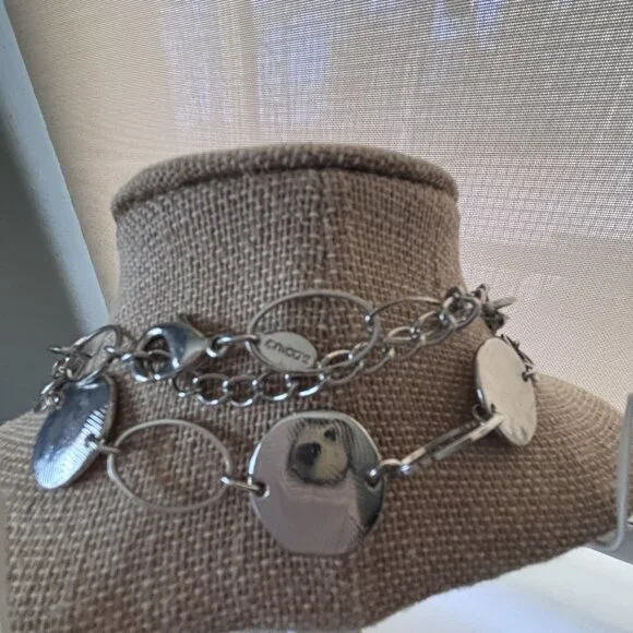 Chico’s Long Silver Tone Disc Necklace 20” Drop Statement - Picture 2 of 2